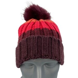 Bordeaux Multi Color Knit Hat Pom on Top